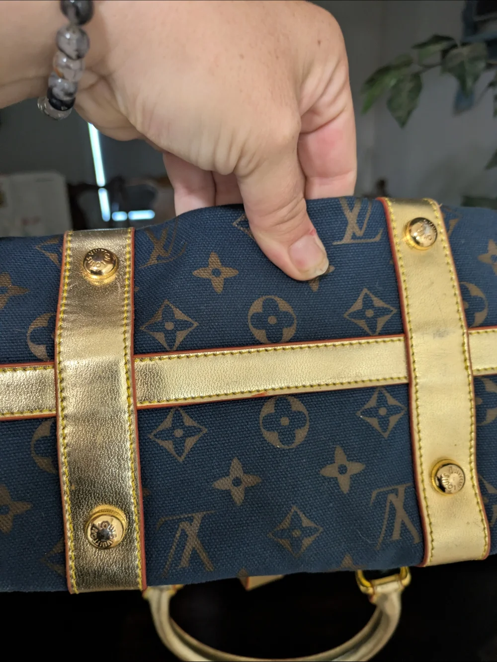 Louis Vuitton Navy Monogram Canvas Satchels And with Gold Leather Trim
